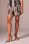 neetiandmudita_Green Crepe Silk Printed Abstract Wave Lapel Side Ruched Waistcoat With Shorts_Online_at_Aza_Fashions