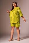neetiandmudita_Green Cotton Embellished Sequin Mandarin Collar Placement Shirt_Online_at_Aza_Fashions