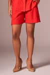 neetiandmudita_Red Cotton Embellished Sequin Mandarin Collar Placed Shirt With Shorts _Online_at_Aza_Fashions