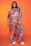 Buy_neetiandmudita_Multi Color Crepe Silk Print Abstract Floral Boat Neck Top With Pant _at_Aza_Fashions