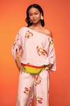 Shop_neetiandmudita_Pink Crepe Silk Print Abstract Leaf Boat Neck Top With Pant _Online_at_Aza_Fashions