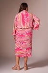 Shop_neetiandmudita_Pink Crepe Silk Print Abstract Collared Neck Draped Dress _at_Aza_Fashions