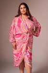 Buy_neetiandmudita_Pink Crepe Silk Print Abstract Collared Neck Draped Dress _Online_at_Aza_Fashions