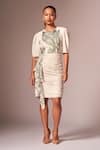 neetiandmudita_White Crepe Silk Print Abstract Round Neck Dress _Online_at_Aza_Fashions