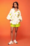 Buy_neetiandmudita_Ivory Cotton Print Polka Collared Neck Shirt With Shorts _at_Aza_Fashions