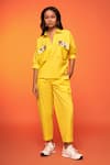 Buy_neetiandmudita_Yellow Cotton Placement Embroidery Floral Collared Pocket Flap Shirt With Pant _Online_at_Aza_Fashions