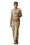 Shop_Tarun Tahiliani_Beige Jersey Print Painting Boat Neck Inspired Cutout Metallic Top _Online_at_Aza_Fashions