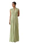 Buy_Tarun Tahiliani_Green Double Viscose Georgette Embellished Swarovski Placed Draped Dress _Online_at_Aza_Fashions