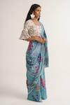 Buy_Vishala Shree_Blue Crepe Silk Print Floral Square Neck Lupine Pre-stitched Saree With Blouse 