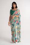 Buy_Vishala Shree_Green Crepe Silk Print Floral Scoop Neck Angelica Saree With Blouse _at_Aza_Fashions