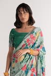 Vishala Shree_Green Crepe Silk Print Floral Scoop Neck Angelica Saree With Blouse _Online_at_Aza_Fashions