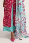 Shop_Vishala Shree_Pink Crepe Silk Print Periwinkle Round Neck Kurta Pant Set _Online_at_Aza_Fashions