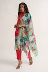 Shop_Vishala Shree_Green Crepe Silk Print Floral Garden V Neck Dianthus Kurta Pant Set_Online_at_Aza_Fashions