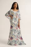 Buy_Vishala Shree_White Crepe Silk Print Tropical Scoop Neck Squill Kaftan _at_Aza_Fashions