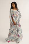 Buy_Vishala Shree_White Crepe Silk Print Tropical Scoop Neck Squill Kaftan _Online_at_Aza_Fashions