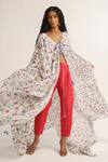 Vishala Shree_White Crepe Silk Print Floral V Neck Calandiva Cape_Online_at_Aza_Fashions