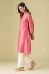 Mushio_Pink Chanderi Silk Placement Embroidery Zari Round Neck Gulzar Kurta _Online_at_Aza_Fashions