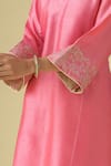 Mushio_Pink Chanderi Silk Placement Embroidery Zari Round Neck Gulzar Kurta _at_Aza_Fashions