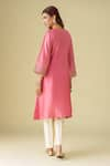 Shop_Mushio_Pink Chanderi Silk Placement Embroidery Zari Round Neck Gulzar Kurta _at_Aza_Fashions