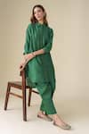 Buy_Mushio_Green Chanderi Silk Placement Embroidery Metal Sequin Collared Prisha Kurta_Online_at_Aza_Fashions