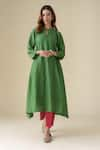 Mushio_Green Chanderi Silk Woven Floral Round Neck Vrinda Kurta _Online_at_Aza_Fashions