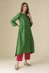 Buy_Mushio_Green Chanderi Silk Woven Floral Round Neck Vrinda Kurta _Online_at_Aza_Fashions