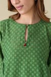 Shop_Mushio_Green Chanderi Silk Woven Floral Round Neck Vrinda Kurta _Online_at_Aza_Fashions