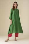 Buy_Mushio_Green Chanderi Silk Woven Floral Round Neck Vrinda Kurta _at_Aza_Fashions