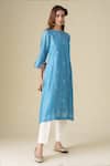 Mushio_Blue Chanderi Silk Embroidery Floral Round Neck Ujwala Kurta_Online_at_Aza_Fashions