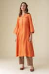 Mushio_Orange Chanderi Silk Placement Embroidery Chevron Notched Neck Sandhya Kurta _Online_at_Aza_Fashions