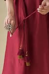 Mushio_Maroon Chanderi Silk Placement Hand Embellishments Crochet Round Aadhya Kurta_Online