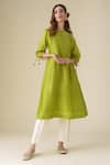 Buy_Mushio_Green Chanderi Silk Plain Round Neck Paavna Kurta_at_Aza_Fashions