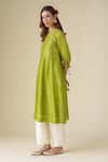Shop_Mushio_Green Chanderi Silk Plain Round Neck Paavna Kurta_at_Aza_Fashions