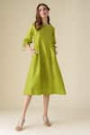 Buy_Mushio_Green Chanderi Silk Plain Round Neck Paavni Dress _Online_at_Aza_Fashions