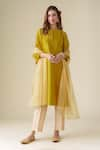 Shop_Mushio_Yellow Kurta Chanderi Placement Embroidery Floral Round Neck Sarang Pant Set _Online_at_Aza_Fashions