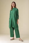 Mushio_Green Kurta Chanderi Placement Embellished Metal Sequin Prisha Tunic With Pant_Online_at_Aza_Fashions