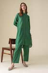 Mushio_Green Kurta Chanderi Placement Embellished Metal Sequin Prisha Tunic With Pant_at_Aza_Fashions