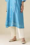 Buy_Mushio_Blue Kurta Chanderi Embroidery Floral Round Neck Ujjwala Pant Set