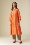 Shop_Mushio_Orange Kurta Chanderi Embroidery Chevron Notched Neck Sandhya Pant Set_at_Aza_Fashions