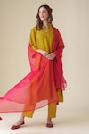 Buy_Mushio_Yellow Kurta And Pant Cotton Silk Placement Embroidery Notched Shriya Set_at_Aza_Fashions