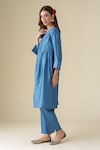 Mushio_Blue Kurta Chanderi Placement Embroidery Zari V Neck Vaayu Pant Set_Online_at_Aza_Fashions