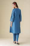 Shop_Mushio_Blue Kurta Chanderi Placement Embroidery Zari V Neck Vaayu Pant Set_at_Aza_Fashions