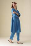 Buy_Mushio_Blue Kurta Chanderi Placement Embroidery Zari V Neck Vaayu With Pant_Online_at_Aza_Fashions