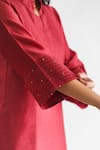 Mushio_Maroon Chanderi Silk Embellished Sequin Mandarin Sindoori Threadwork Kurta _at_Aza_Fashions