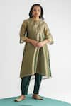 Buy_Mushio_Green Tissue Embellished Bead Keyhole Abhilasha Kurta _at_Aza_Fashions