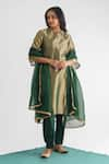 Mushio_Green Tissue Embellished Bead Keyhole Abhilasha Kurta _Online_at_Aza_Fashions