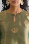 Shop_Mushio_Green Handwoven Chanderi Tissue Embellished Bead Gul Floral Threadwork Kurta _Online_at_Aza_Fashions