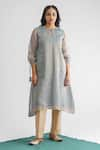 Buy_Mushio_Blue Georgette Tissue Woven Round Stripe Kurta _at_Aza_Fashions