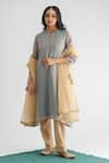 Mushio_Blue Georgette Tissue Woven Round Stripe Kurta _Online_at_Aza_Fashions