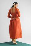 Shop_Mushio_Orange Chanderi Silk Threadwork Round Resham Floral Anarkali _at_Aza_Fashions